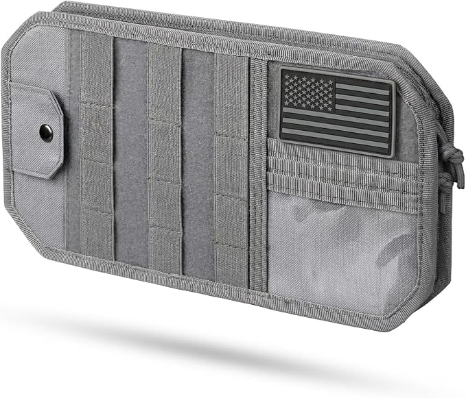 molle Tactical Sun Visor Organizer car Zipper Storage Pouch & Glasses Clip | Police Tactical Visor Molle Panel Interior Vehicle pocket Accessories for Truck Suv Police Car Gear Supplies(Gey)
