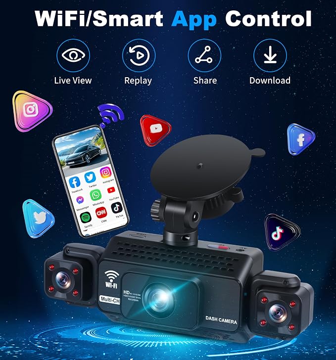 4 Channel Dash Cam 360° View 5G WiFi & APP Control, 2K Front and Rear Inside, Left Right Dash Camera for Cars Free 64GB TF Card, G-Sensor, Night Vision, 24H Parking Mode
