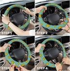 Yellow Retro Game Star Steering Wheel Cover, Non-Slip Polyester Wheel Grip, Universal 15 Inch Car Accessory