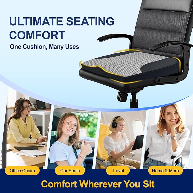Car Seat Cushion – Memory Foam Pad for Driving Comfort – Boosts Height and Relieves Coccyx & Lower Back Pain – Car, Truck, Office Chair (Leather Black & 4D Mesh Gray)