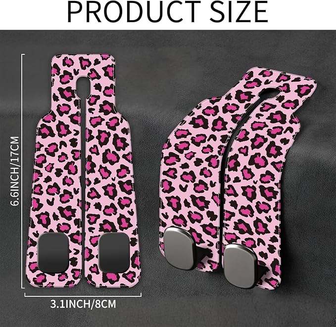 Car Seat Headrest Hooks for Purses and Bags Abstract Pink Leopard 1 Pack Bag Purse Holder for Car with Double Metal Hooks Car Purse Hanger Hanging Accessories