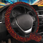 Red Dragon Scales Steering Wheel Cover for Women, Anti-Slip Car Steering Wheel Cover with 2 Pcs Cup Holders Neoprene Breathable Car Accessories Universal 15 Inch Auto Interior Decor