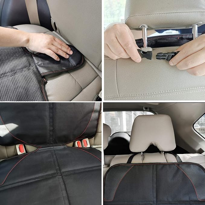 Car Seat Protector for Child, Baby, Pets -1 Pack car seat Cover with Thick Padding- Waterproof Universal Size with Mesh Pockets (Black)