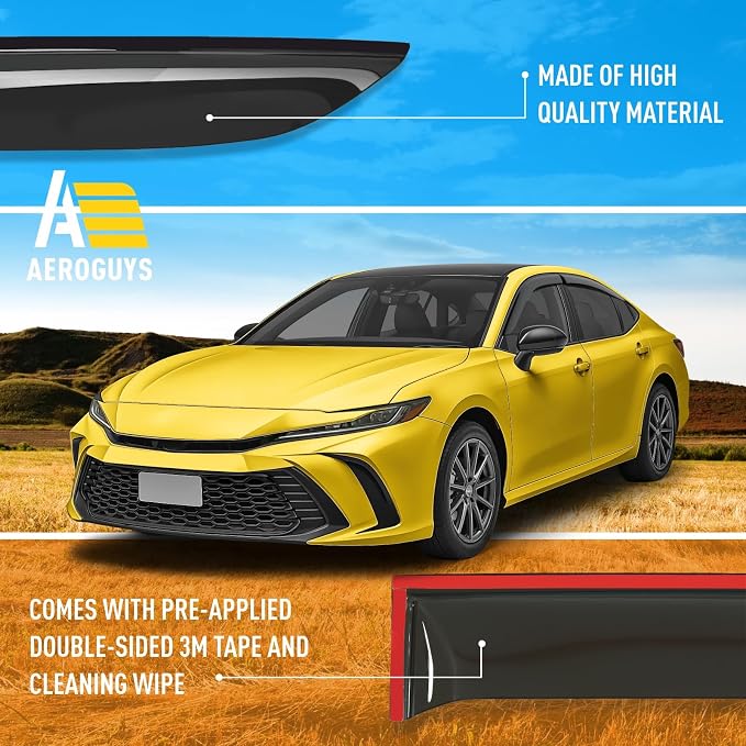 Extra Durable Window Deflectors Tape-On Window Visors Rain Guards Fit for Toyota Camry 2025-2026 Sedan, Sun Visors, Wind Vent for Shades, Exterior Car Accessories - 4 pcs. AG0852