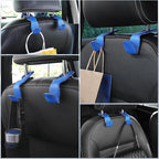 Blue Superior Leather Car Seat Back Headrest Hook, Auto Seat Hook Hangers Interior Accessories for Purse Coats Umbrellas Grocery Bags Handbag, 2-Pack