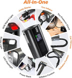 Tire Inflator Portable Air Compressor,2000A Battery Car Jump Starter, Auto Shut-Off,160PSI Air Pump with Tire Gauge Pressure&LED Light,15000PA Vacuum with Suction &Blow, for Cars, Motorcycles, Balls