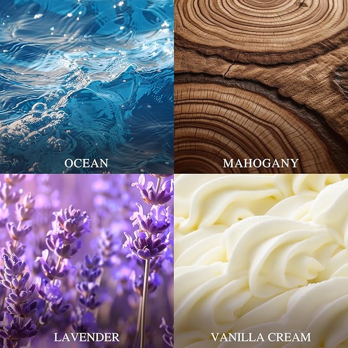 4 Pack Car Air Freshener, Wooden Lid Essential Oil Car Diffuser, Natural Long Lasting Scent for Auto Interior, Mothers Day Gifts for Mom/Women (Mahogany/Lavender/Ocean/Vanilla Cream)