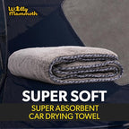 Woolly Mammoth Large Microfiber Drying Towel - 36 x 25 Inch Gray, Ultra Plush Super Absorbent Car Drying Towel for Cars, Trucks, SUVs, Motorcycles, RVs, and Auto Detailing
