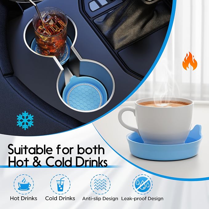 Car Cup Coaster Universal Non-Slip Cup Holders Bling Crystal Rhinestone Car Interior Accessories 4 Pack Light Blue