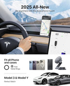 3rd Gen Tesla Phone Mount 【Upgrade Adhesive & Upgrade Stongest Magnet】 Phone Holder for Tesla New Model Y Juniper Model 3, 360° Adjustable Tesla Phone Holder fits iPhone 17 16 15 14 Pro Max