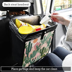 Car Trash Can Organizer Bin with Adjustable Strap for Back Front Seat Console Waterproof Leakproof Collapsible Portable 8.66 Inch Boho Cacti Mountains and Sun