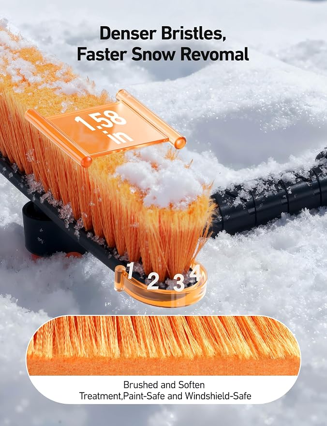 47.2" Ice Scrapers for Car Windshield and Extendable Snow Brush with Foam Grip and 360° Pivoting Brush Head for Auto Car Truck and SUV(Orange)