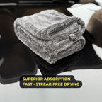 Sleek Max Dry 2000GSM Car Drying Towel 20x31, Grey | Ultra-plush twist-loop microfiber, maximum absorption, soft on paint, double-sided, cars, trucks, SUVs & full-vehicle drying