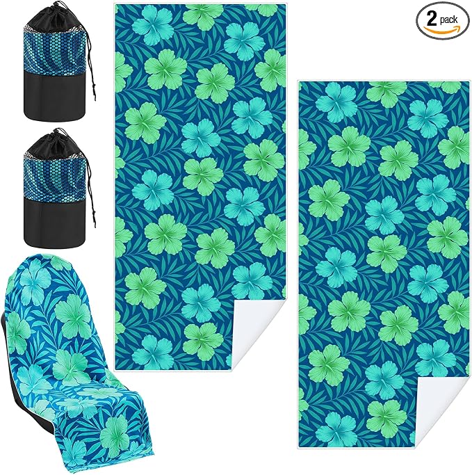 Car Seat Towel Covers with Storage Bag, 63 x 32 Inch Universal Non Slip Waterproof Sweat Protector for Car Truck, Gym Swimming Running, Machine Washable(2 Pack,Floral Hibiscus)