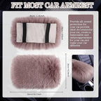 Furry Armrest Cover Auto Center Console Cover Car Soft Console Pad, Real Sheepskin Wool Soft Fluffy Auto Center Armrest Pad for Most Car Decoration Protector(Cameo Brown)