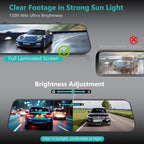 12'' 4K Rear View Mirror Camera,4K+2.5k Front and Rear Mirror Dash Cam,ADAS BSD LCA Smart Rearview Mirror for Cars,App WiFi,Night Vision, Parking Monitor, 64GB Card & GPS Digital View Mirror Dashcam