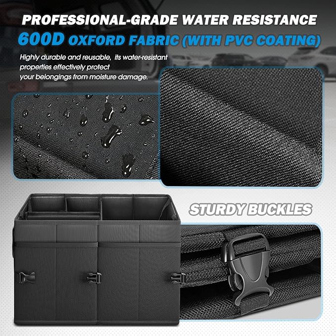 Trunk Organizer for SUV, Large Capacity Car Organizer and Storage with 4 Compartment, Foldable Trunk Organizer for Car, 60L Black