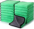 20 Pcs Microfiber Car Drying Towels Microfiber Cleaning Cloth 800 GSM Thick Plush Cleaning Dusting Cloth Auto Detailing Absorbent Towels Rags for Car Household Kitchen Window(Grey and Green)