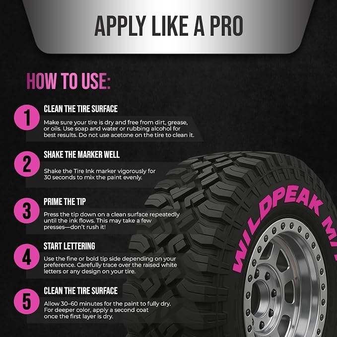 Color Tire Paint Pen - Waterproof Permanent Paint Pens for Car Wheels Lettering | Car Wash Safe and Durable | Made in Japan (Pink, 1 Pen)