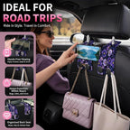 Car Seat Back Storage Hook, Funny Car Purse Hook, Cute Vehicle Storage Organizer for Purses Handbags Purple Flower Pattern