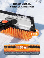 47.2" Ice Scrapers for Car Windshield, 3 in 1 Sturdy Snow Brush with Squeegee, 10 Adjustable Length Settings, Extendable Aluminum Handle, 180° Pivoting Snow Scraper for Car, Truck, SUV(Orange)