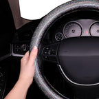 Bling Steering Wheel Cover, Bling Crystal Rhinestone Car Steering Cover Universal 14.2-15.3 inch Glitter Car Wheel Cover Sparkling Accessories （Black Silver）