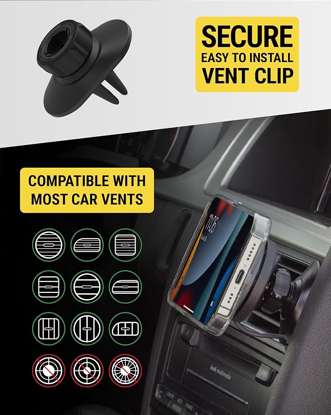 Qi2 Wireless MagSafe Car Mount Charger, 15W Magnetic Suction Cup Windshield/Dashboard Cell Phone Holder with Vent Clip & Fast USB-C Car Charger Compatible with Apple iPhone 16/15/14/13/12, S25