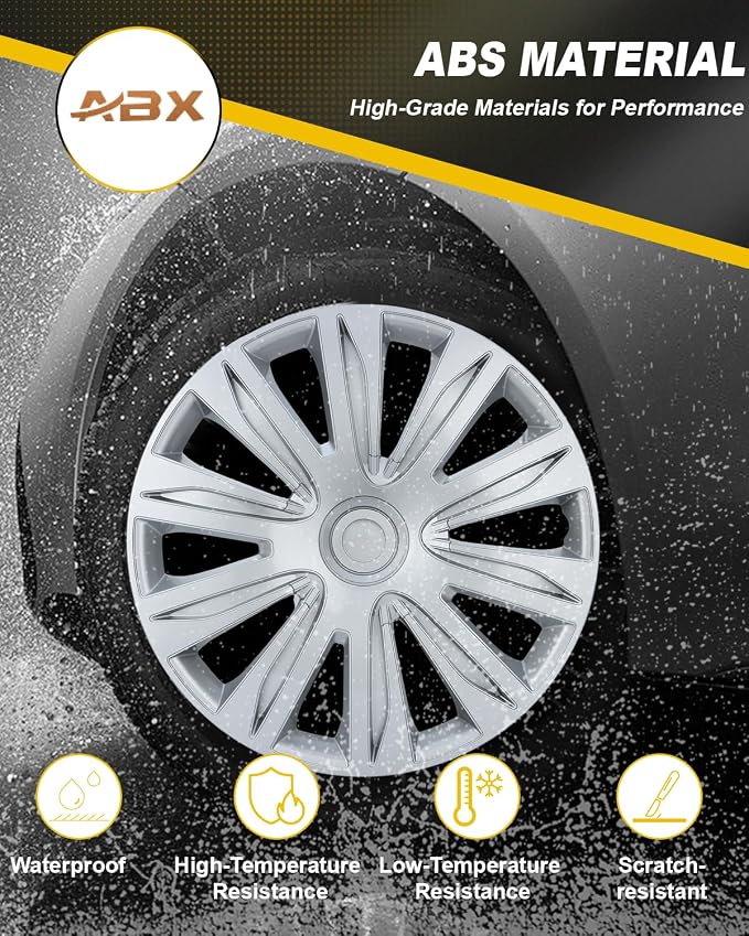 Hubcaps,16 inch hubcaps Set of 4, Wheel Rim Cover ABS Material, Snap On Car Truck SUV Replacement, for Toyota Camry Nissan Mazda etc (OV Silver, 16 inch)