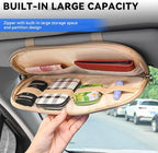 Car Sun Visor Organizer, Sunglass Holder and Storage Pocket, Card Cash Pouch with Multi-Pocket Net Zipper, Case Bag for License Pen Key, Auto Accessories for Truck, SUV, Van (Gray)