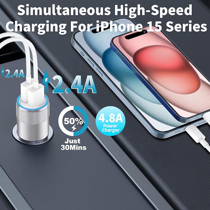 [Apple MFi Certified] iPhone Fast Car Charger, 2Pack 4.8A Dual USB Car Power Cigarette Lighter USB Car Carplay Charger Adapter with Lightning Cable for iPhone 14 13 12 11 Pro XS XR X 8 iPad