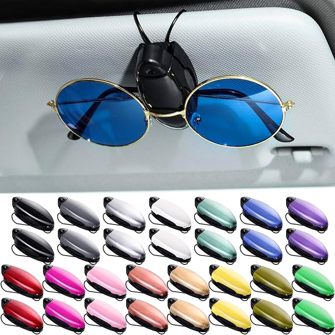 30 Pieces Car Sunglasses Holder for Sun Visor Car Clip Bulk, Accessories Interior Eyeglasses Mount Ticket Card Clip Glasses Holder Auto Clip Holder(15 Colors)