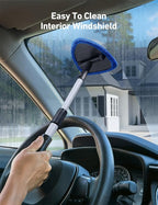 Windshield Cleaning Tool with Extendable Handle, Car Interior Window Cleaner Kit with 4 Reusable Microfiber Pads, Inside Windshield Cleaner for Auto & Home Glass