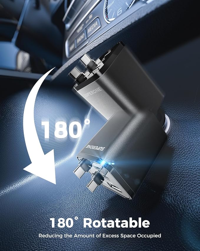 2026 Ultra-Compact Retractable Car Charger, 5 in 1 Car Phone Charger with Dual Type C Cables, 84W Fast Charging USB C Car Accessories Adapter for iPhone 17/16/15/14/13/12/11, Galaxy, Pixel