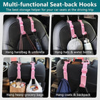 Headrest Hooks for Car Adjustable 4 Pack Vehicle Seat Back Organizer Storage Hanger Holder for Purse Bags Universal Fit with Clip Pink