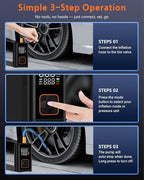 Tire Inflator Portable Air Compressor: 150PSI Cordless Air Pump with 4000mAh Battery, Digital Gauge Auto-Shutoff for Car Tires, Bike, Motorcycle, Balls, Pool Floats & Inflatables