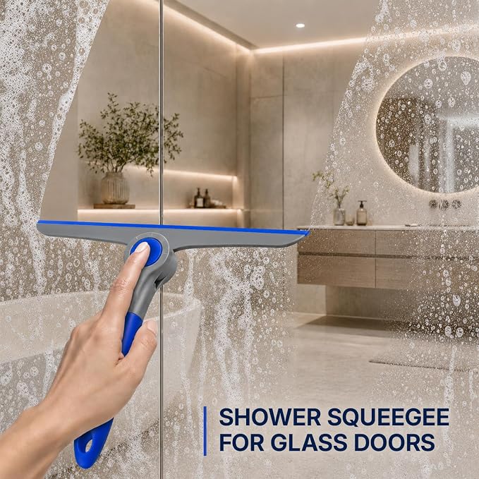 10" Heavy Duty Blue, Grey Window Cleaning Squeegee, Handheld Squeegee for Glass Doors, Windows, Car Windshields & More