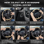 Steering Wheel Cover for Car, Standard Size 14.5-15 inch, Auto Interior Accessories, Black with Golden Carbon Fiber Pattern