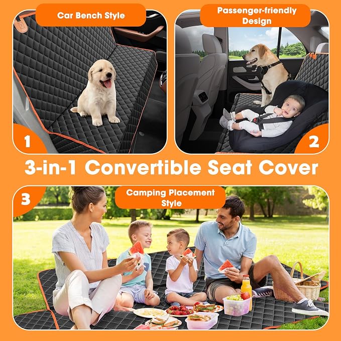 Truck Back Seat Cover for Dogs, Waterproof Pet Seat Covers for Trucks, Dog Cover for Truck Back Seat, Nonslip Pet Bench Seat Cover for Ford F150 F250 F350/Chevrolet Silverado/GMC/Ram