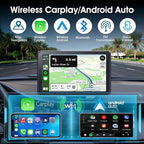 Carplay Screen for Car, 7" HD Wireless Apple CarPlay & Android Auto, Portable Car Stereo Touchscreen with Bluetooth, Mirror Link, Voice Control, Backup Camera, GPS Navigation, AUX, Fits All Vehicles