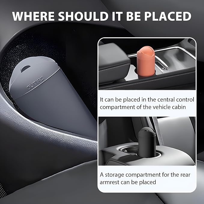 Car Trash Can with Lid, Silicone Leakproof Mini Round Vehicle Garbage Bin for Cup Holder, Portable Automotive Interior Waste Storage & Organizers Accessories, Universal Fit (Orange)