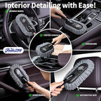Car Duster Exterior with Car Duster Interior | Wax Cotton Hair Scratch Free Cleaning for Cars, SUVs, Trucks | Waterless Dust Remover & Detailing Brushes Set with Storage