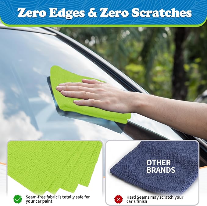 Microfiber Cleaning Cloth, Shop Towels Bulk, 24 Pack Green Microfiber Towels for Cars, All-Purpose Absorbent Cleaning Rags, Dust Cloth for Automotive, Mechanic, Garage, Bar, 12 x 11 inch