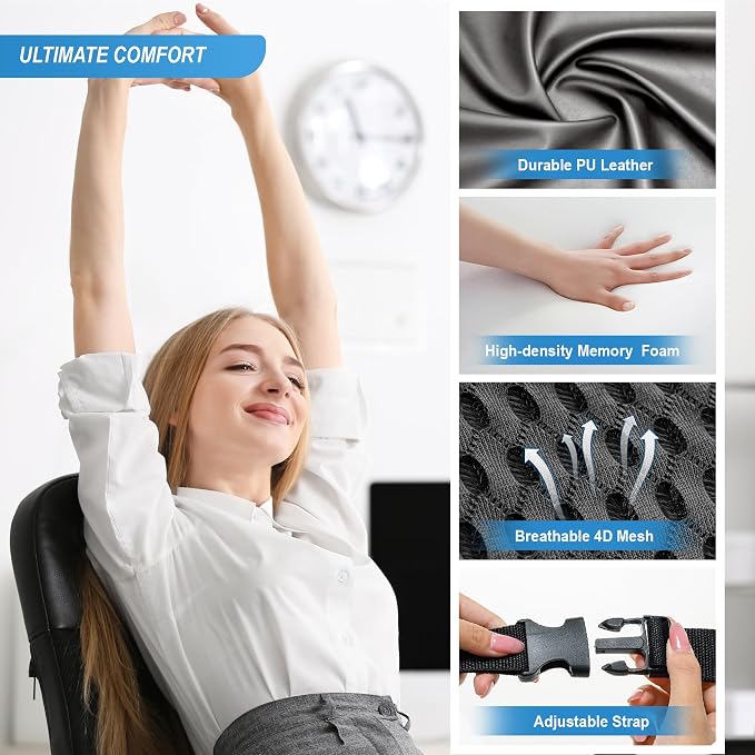 Lumbar Support Pillow for Car, Car Seat Back Support for Driving | Memory Foam Car Lumbar Support for Driving, Car Back Cushion, Adjustable Straps, Lower Back Pillow, Breathable 4D Mesh, Black