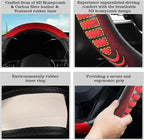 5D Honeycomb Black Red Car Steering Wheel Cover,14.5-15 Inch Universal Carbon Fibre Leather Covers Breathable Anti-Slip Odorless Steering Wheels Accessories for Men Women
