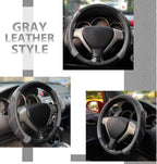 Leather Large Steering Wheel Cover 15 1/2 to 16 inch Soft Grip Breathable for Car Truck SUV Jeep Anti Slip Black and Gray