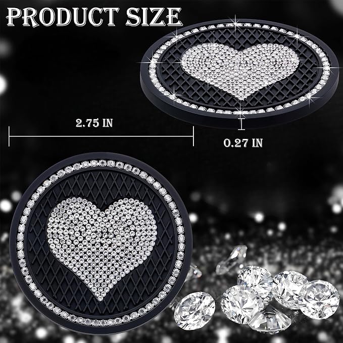 2-Pack Silicone Car Cup Holder Coasters – 2.75 Inch Non-Slip Insert, Universal Shock-Proof Holder Liner for Auto Interior (Black & White Diamond)