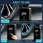 Portable Air Compressor Tire Inflator with Digital Pressure Gauge, LED Lights & Auto Shut-Off Function, Cordless Tire Air Pump with 12V DC Car Plug for Car, Motorcycle, Bicycle, Ball