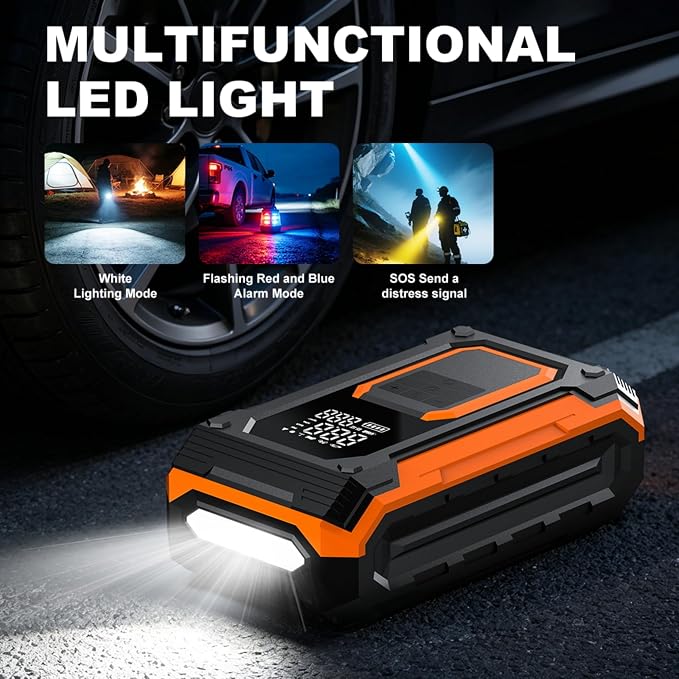 Tire Inflator Portable Air Compressor Cordless Air pump for Car Tires, 4 × Fast Inflation 35L/Min, Digital Dual Display, LED Light,Auto Shutoff for Car, Motorcycle, Bike, Pickup Truck and Ball