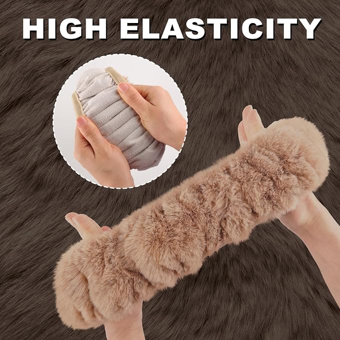 Furry Car Steering Wheel Cover with Gear Shift Cover, Soft and Warm, Cute Fluffy Auto Decor for Women Men, Standard Size, 2 PCS Set, Khaki