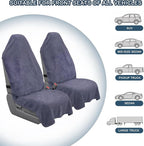 Car Seat Towel Cover, 2pcs Universal Front Seat Protector for Cars, SUVs and Trucks, Sweat Towel Car Seat Cover for Gym, Yoga, Swimming, Pets and Family Travel, Purple Gray